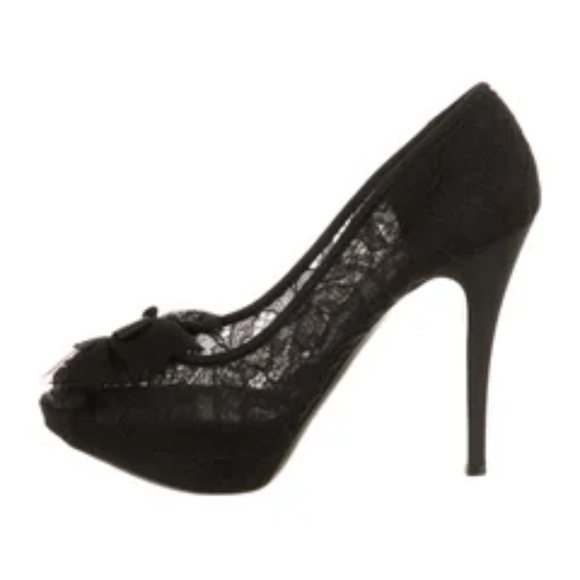 Dolce & Gabbana Black Lace Peep Toe Pumps - Picture 1 of 4